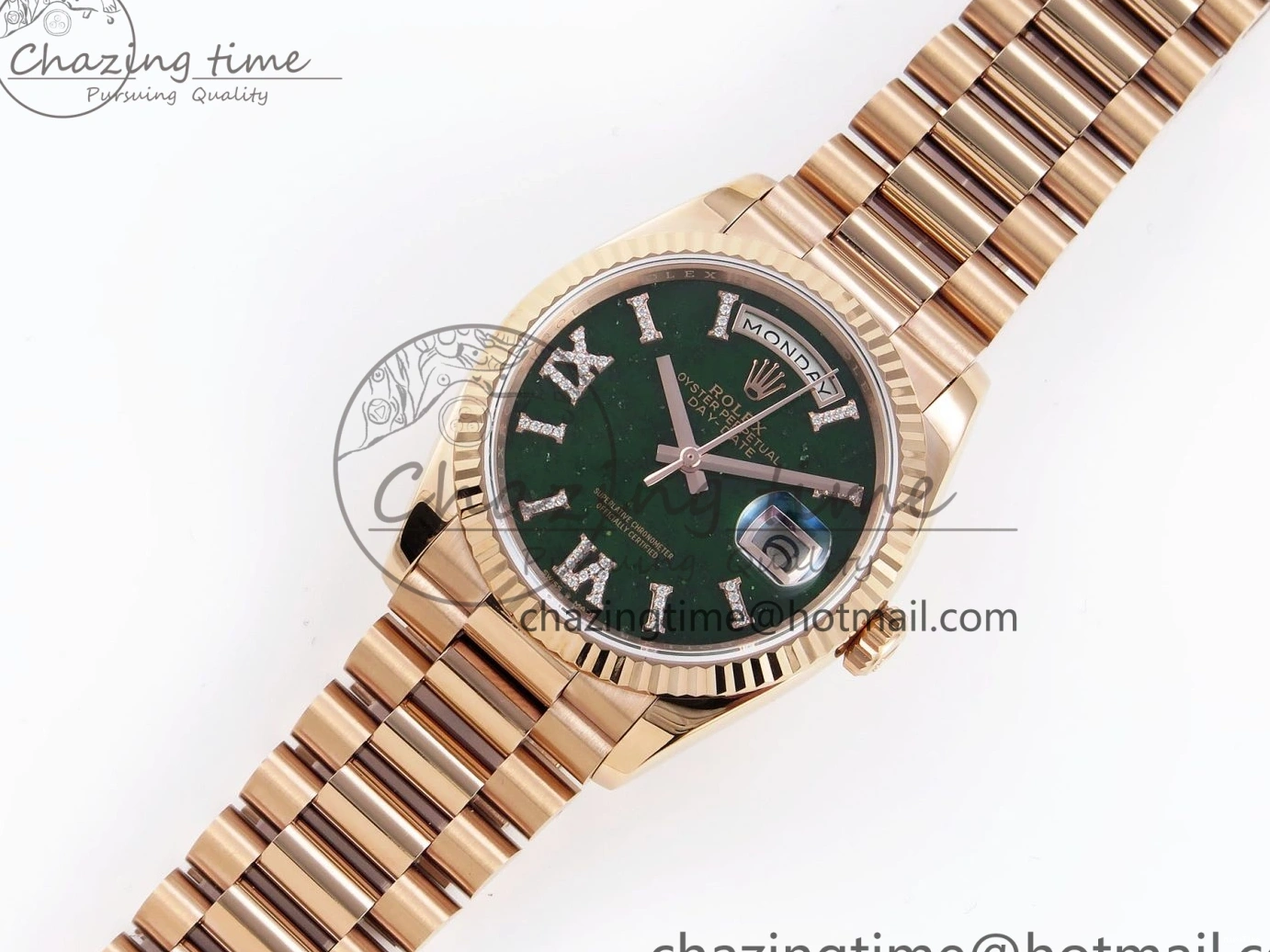 MiroTime 0413 Sophisticated Day Date 36 RG RAF 1:1 Best Edition Green Stone Dial on RG Bracelet A 1846